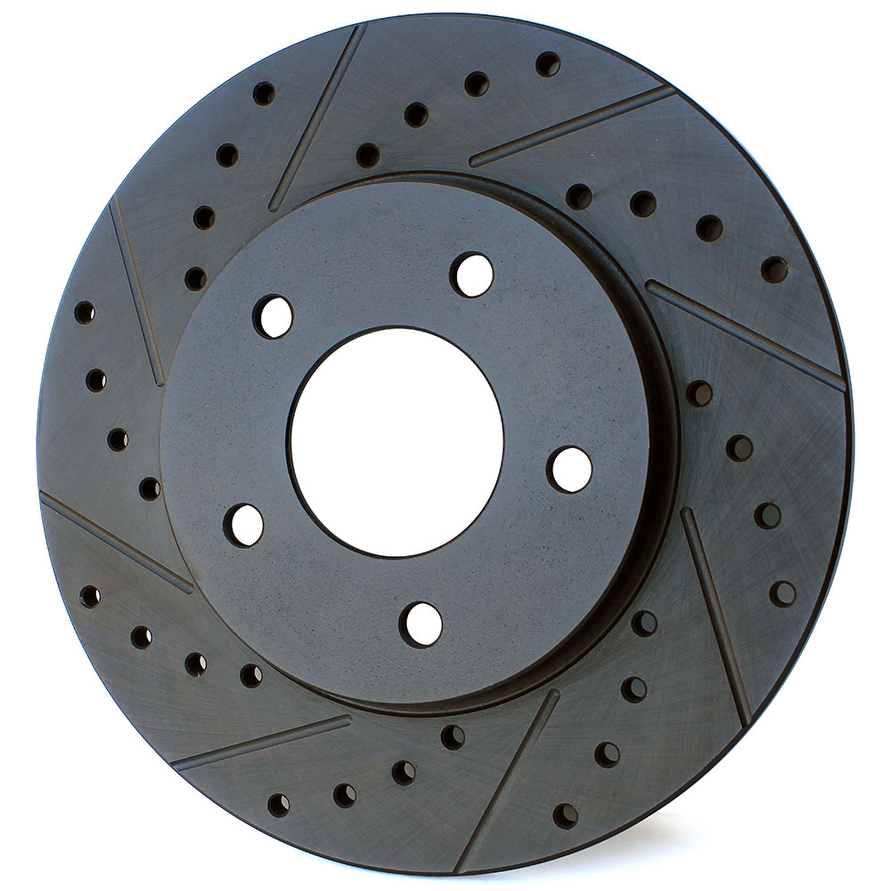 4160 Black Cross-Drilled & Slotted Rotor - Front Driver Side (Left)